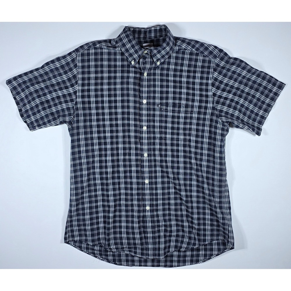 Brooks Brothers 346 Men's Large Navy Blue Plaid Short Sleeve‎ Button Down Shirt